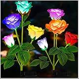 TONULAX Solar Garden Lights - New Upgraded Solar Lights Outdoor, 7-Color Changing Rose Lights for Yard,Garden Decoration, Enlarged Solar Panel, More Realistic Rose Flower (2 Packs)