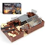 Finger Rock WW2 Military Base Bunker Trench Building Set, 4 in 1 Army Base Set with Medical Point, Penitentiary and Big Guns, Suitable for Military War Scenarios, Idea Gifts for Kid Adults 8+ (325pcs)