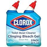 Clorox Toilet Bowl Cleaner, Clinging Bleach Gel, Ocean Mist - 24 Ounces, Pack of 2