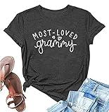 Grandma Shirt Women Most Loved Grammy Shirts Funny Letters Printed Tees Grandmother Short Sleeve Tee Tops Dark Grey