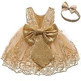 CMMCHAAH Infant Girls Easter Big Bowknot Dress Baby Little Girls Tulle Lace Wedding Party Ball Gown Frocks (Golden02,60)