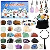 Gemstone Advent Calendar 2024, Geology Rock Collection Christmas Countdown Calendar 24 Natural Crystal Gemstones Geology Rock Learning Enthusiasts Gifts for Kids Adult