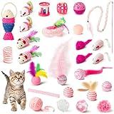 MALLMALL6 Cat Interactive Toys Set - 27Pcs Kitten Toys Stuff Pink Feather Teaser Wand Springs Mice Sisal Fish Crinkle Balls Bell Balls, Puzzle Gift Pack for Indoor Kitty Play Exercise