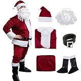 Santa Claus Suit Christmas Flannel Velvet Plush Adult Classic Costume for Men (Wine red 6PCS, XL)