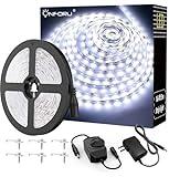Onforu LED Light Strip,16.4ft Dimmable LED Tape Light, 6000K Daylight White Strip Lighting, 300 LEDs Flexible Vanity Mirror Light, 5M 12V Ribbon Rope Light for Bedroom, Under Cabinet,Kitchen,Christams
