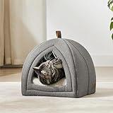 Bedsure Cat Beds for Indoor - 2 in 1 Cat Cave House Tent for Kittens and Small Pets with Removable Washable Cushioned Pillow, Foldable Kitten Hideaway with Non-Slip Bottom, Grey, 16 inches