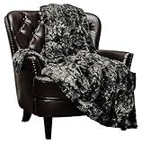 Chanasya Premium Wolf Faux Fur Throw Blanket - Soft, Fuzzy Sherpa & Minky Throw Blanket - for Bed or Couch - 60" x 70” - Black