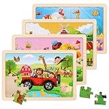 Wooden Puzzles Toys for Kids Ages 3-5, Set of 4 Packs with 20-Piece Farm, Animals Theme Wood Jigsaw Puzzles, Preschool Educational Brain Teaser Toys for Boys and Girls 3-6 Years Old.