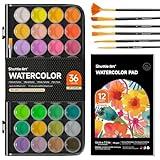 Shuttle Art 43 Pack Watercolor Paint Set, 36 Colors Watercolor Paint Pan Set with 6 Brushes and 1 Watercolor Pad for Beginners, Artists, Kids & Adults Watercolor Painting, Bullet Journal, Calligraphy