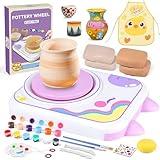 weirtoya Pottery Wheel for Kids -Arts & Crafts Painting Set for Ages 6-12，Pottery Studio Kit with 4 Pack Air-Dry Clay，Art Supplies for Kids Toys Girls Birthday Gift for 6 7 8 9 10 11 12+(Purple)
