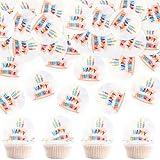 Ercadio 40 Pcs Edible Happy Birthday Cupcake Toppers Picks Colorful Birthday Theme for Celebrate Baby Shower Parties Anniversary Party Decoration Supplies