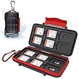Kiorafoto Professional Water-Resistant Anti-Shock Holder Storage SD SDHC SDXC TF Memory Card Case Protector Cover with Carabiner for 12SD Cards & 12 Micro SD Cards