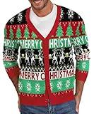 NITAGUT Mens Funny Christmas Cardigan Sweaters Ugly Reindeer Snowflake Xmas Knitted Long Sleeve Casual Sweaters,D Christmas, Medium