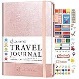 JUBTIC Travel Journal for Women & Men, Vacation Planner with Pockets for Keepsakes, Travel Notebook for 6 Trips, Trip Planner Travel Gifts (Rose Gold)