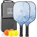 Pickleball Paddles Set of 2, USAPA Approved, Fiberglass Surface, Polypropylene Honeycomb Core, Anti-Slip Sweat-Absorbing Grip, 2 Outdoor Pickleball, 2 Indoor Pickleball, Portable Carry Bag (Blue)