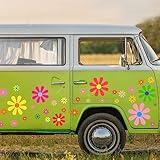 Fuutreo 12 Sheets Daisy Stickers 130 Pcs Flower Car Decals Self Adhesive Vinyl Retro Butterfly Flower Car Sticker for Bumper Mirror Window Clings Laptop Wall Decoration(Multicolor,Daisy)