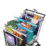 Lotus Trolley Bag - Reusable Shopping Bags (Set of 4), Grocery Bags with Insulated Cooler & Egg/Wine Holder, Foldable, Washable Grocery Cart Bags, Multi-use Tote Bags (Purple, Turquoise, Blue, Brown)