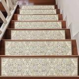 Yamaziot Stair Treads Non Slip for Wooden Steps Indoor, 15 Pack 8" X 30" Self Adhesive Stair Carpet Treads, Reusable Staircase Step Treads Edging Stair Runner for Kids Elders and Dogs, Beige