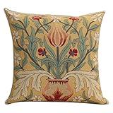 Charlotte Home Furnishings Throw Pillow Covers, Decorative Boho Pillow Covers for Couch, Living Room, Red Tulip Square Cushion Cases 18x18 in, European Cotton Jacquard Woven for Cozy Bedroom Decor