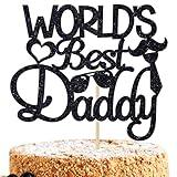 Black Glitter World's Best Daddy Cake Topper, Feliz Dia Papa/Best Dad Ever Cake Decor, Father's Day Celebration Party Decorations Supplies