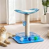 Kicari Modern 3-in-1 Interactive Cat Toy with Puzzle Box, Cat Bed/Perch & Scratching Posts, Colorful Jingle Balls, Dangling Accent, Puzzle Toys for Indoor Cats, Acrylic, Blue
