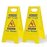 CERLMLAND Caution Wet Floor Sign, Foldable Sturdy Bilingual Double-Sided Safety Warning Signs for Commercial Use, Pool (2-Pack Yellow)