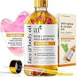 ArtNaturals Face & Body Vitamin E Bio Oil 4.0oz + Gua Sha Facial Tools Set - Organic Moisturizer Skincare for Scars, Stretch Mark, Cellulite & Nails - Great Massage oil for Massaging Joint & Muscle