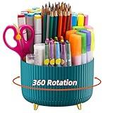 Marbrasse Desk Organizer, 360-Degree Rotating Pen Holder for Desk, Desk Organizers and Accessories with 5 Compartments Pencil Organizer, Art Supply Storage Box Caddy for Office, Home（Green）