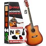 Pyle Steel String Acoustic Guitar Kit, 4/4 Full Size Cutaway All-Wood Guitarra Acustica with Premium Accessory Set and Upgraded Gig Bag, 41" Cherry Burst Glossy