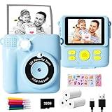 GKTZ Instant Print Camera for Kids - 1080P HD Instant Print Photo - Christmas Birthday Gifts for Age 4 5 6 7 8 9 10 Girls Boys - Portable Toy with 3 Rolls Photo Paper, 32GB Card, 5 Color Pens - Blue