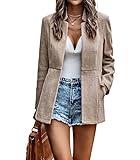 chouyatou Women's Casual Business Open Front Long Sleeve Notch Lapel Office Blazer Jacket (Medium, Khaki)