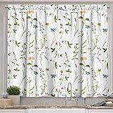 Ambesonne Floral Kitchen Curtains, Spring Season Themed Watercolors Painting of Herbs Flowers Botanical Garden Artwork, Window Drapes 2 Panel Set for Kitchen Cafe Decor, 55" x 39", Ivory