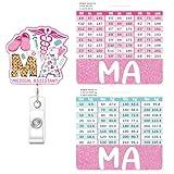 Medical Assistant Badge Reel and Buddy - MA Badge Buddy Horizontal w/Height & Weight Conversion Charts, Pink Badge Reels Retractable with Swivel Clip, Medical Assistant Gifts