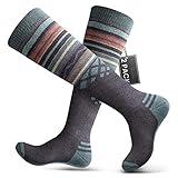 OutdoorMaster Ski Socks 2-Pack Merino Wool, Non-Slip Cuff for Men & Women - Gray, M/L