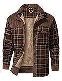 Haellun Men's Long Sleeve Sherpa Lined Shirt Jacket Flannel Plaid Fleece Coats (Medium, Coffee)