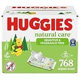 Huggies Natural Care Sensitive Baby Wipes, Unscented, Hypoallergenic, 99% Purified Water, 12 Flip-Top Packs (768 Wipes Total)