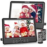 WONNIE 10.5" Two Car DVD Players Portable Dual Screen Headrest Video Player, Play a Same or Two Different Movies with 5-Hour Rechargeable Battery,2 AC Adapters,2 Mounting Brackets,Support USB/SD Card