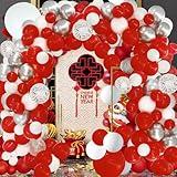Felice Arts Red White Silver Balloons Garland Arch kit for Chinese New Year Valentine's Day Party Decorations