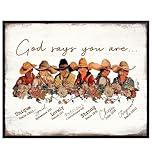 Country Western Religious Christian Decor - Rustic Boho Farmhouse Wall Art - God Says You Are - Cowgirl Poster for Girls Bedroom - Inspirational Scripture Gifts for Women - Shabby Chic Decorations