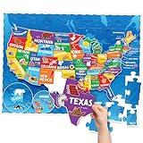 United States Puzzles for Kids Ages 4-6 - Educational Toys for Boys & Girls - 70Pcs USA Map Kids Puzzle with 50 States & Capitals - Christmas Gifts for Kids - Floor Jigsaw Puzzles