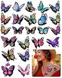 3D Butterflies and Flowers Temporary Stickers Tattoo, Colorful Body Art Tattoos for Women Kids, 126Pcs