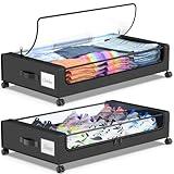 Beborxue Under Bed Storage with Wheels, 2-Pack Under Bed Storage Containers with Clear Lids, XXL 60L Under the bed storage Organizer Bins, Rolling Under Bed Metal Drawer for Clothes,Shoes,Toys (Black)