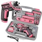 Hi-Spec 35pc Pink Tool Kit with 3.6V USB Electric Screwdriver and Drill Set. Complete Women Tool Set