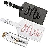 2 pcs Mr and Mrs Luggage Tags Set, Honeymoon Essentials Gifts Honeymoon Sand Keepsake just Married Luggage Tags Travel with Sand Keepsake Jar for Couples Wedding Bridal Shower Gifts(Sweet Patterns)