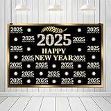 ZJRBJB 10x8ft 2025 Happy New Year Backdrop Black and Gold Diamond 2025 Photography Background Cheers to The New Year Eve Holiday Party Decorations Photo Booth Props