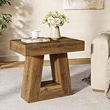 Tribesigns 24" Modern Side Table, 2-Tier Narrow Wooden End Table with Trapezoid Base, Farmhouse Small Nightstand for Living Room, Bedroom (1, Brown)