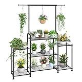 Simple Trending Plant Stand Indoor Outdoor, Metal 3 Tier Tall Hanging Plant Shelf for Multiple Flower Planter Large Heavy Duty Ladder Plant Holder for Garden, Black