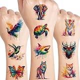 UVUXO Watercolor Animals Temporary Tattoo for kids - 60 Styles Temporary for Girls Boy Body Arm Shoulder Tattoos Stickers, Birthday Party Decoration Supplies Gifts for Kids