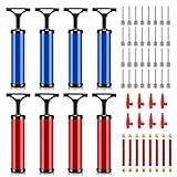 8 Sets Ball Pump with Needle Nozzle Hose Kit, 10 Inch Hand Pump Manual Soccer Pump Handheld Ball Inflator Pump with Needle Inflation Devices and Accessories with Extension Hose for Sports (Blue, Red)