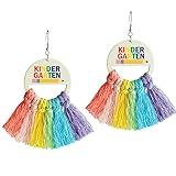 Colorful First Day of School Dangle Earring for Women Teacher's Day Earrings Funny Back To School Tassel Earrings for Teacher Teacher's Appreciation Gifts-kindergarten
